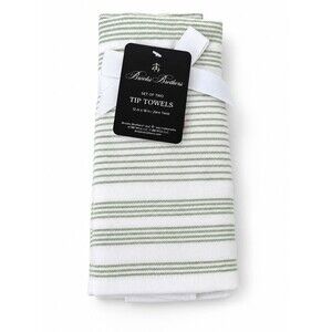 Brooks Brothers Fingertip Towels Set of 2 Green Stripe Reverses to Terry Cloth